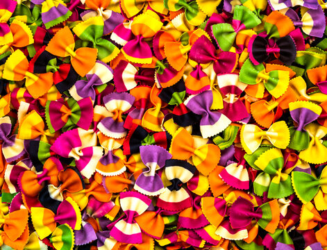 Multi-coloured farfalle pasta