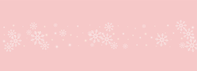 White Snowfall Vector Panoramic Pink Background.