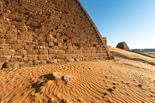Pyramids in the Northern Cemetery at Begarawiyah, containing 41 royal pyramids of the monarchs who ruled the Kingdom of Kush between 250 BCE and 320 CE; Meroe, Northern State, Sudan