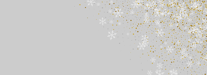 Golg Snowflake Vector Panoramic Grey Background.