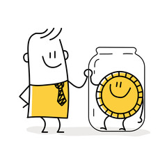 Glass jar with happy coin