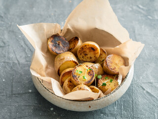 roasted baby potatoes and microgreen