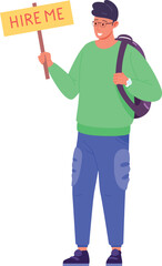 Job seeker. Young man with hire me banner