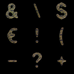 Naklejka premium 3D Render Set of Reptile Creeper Font including Letters, Numbers and Punctuation Marks