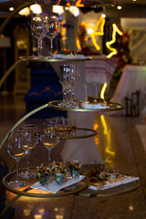 snacks and alcohol on the counter at the restaurant at the event