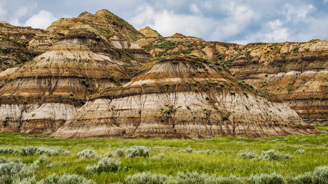 Extreme terrain in the badlands of Drumheller, Kneehill County; Drumheller, Alberta, Canada