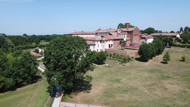 Aerial View Of The Morimondo Abbey. Morimondo, Province Of MIlan, Italy