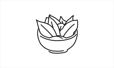 vector line art of leaves in a bowl