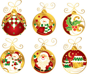 Set of vector gold red and green Christmas balls