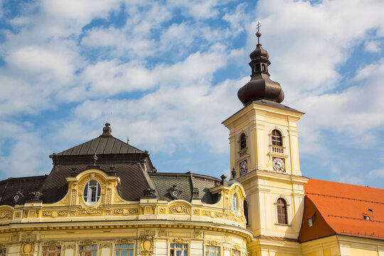 Town Hall building with bell tower; Sibiu, Transylvania Region, Romania