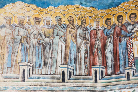 Exterior frescoes, portion of 'Last Judgement', Voronet Monastery, 1487; Gura Humorului, Suceava County, Romania