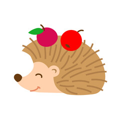 Vector illustration of a cute hedgehog with red apples on his back