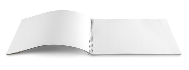Open blank notebook on a white background