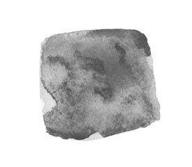 Gray watercolour spot on white. Hand drawn painted object. Grey stain. Black and white illustration