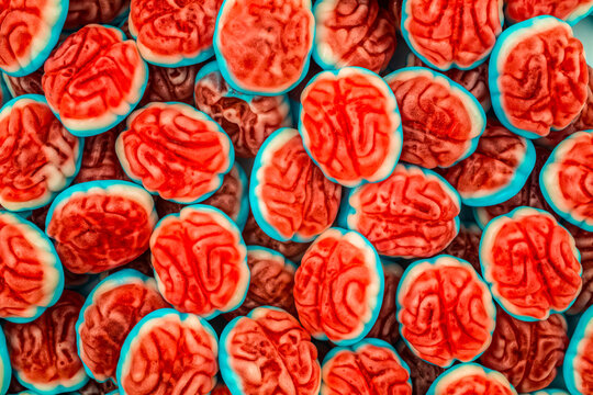 Colourful pile of brain gummy candies; Studio