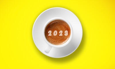 Greeting new year concept coffee numbers with 2023