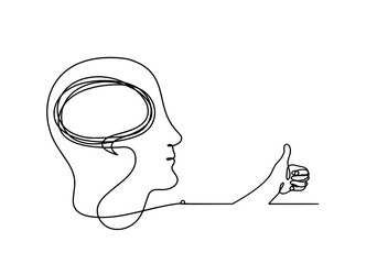 Man silhouette profile with hand as line drawing on white background. Vector