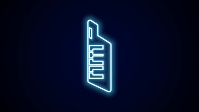 Glowing neon line Keytar icon isolated on black background. Musical instrument. 4K Video motion graphic animation