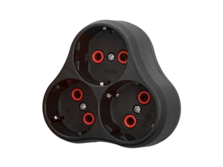 Three black ac 16A 250V power sockets is isolated on white background.