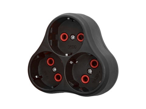 Three black ac 16A 250V power sockets is isolated on white background. - Powered by Adobe