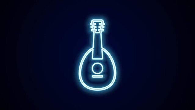 Glowing neon line Traditional musical instrument mandolin icon isolated on black background. 4K Video motion graphic animation