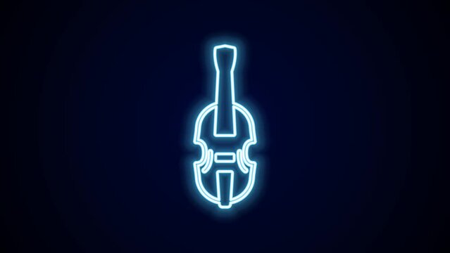 Glowing neon line Violin icon isolated on black background. Musical instrument. 4K Video motion graphic animation