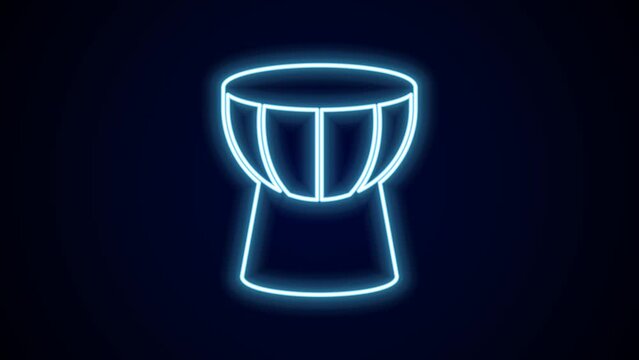 Glowing neon line African darbuka drum icon isolated on black background. Musical instrument. 4K Video motion graphic animation