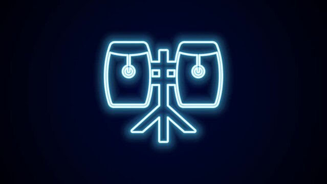 Glowing neon line Conga drums icon isolated on black background. Musical instrument. 4K Video motion graphic animation