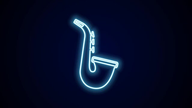 Glowing neon line Musical instrument saxophone icon isolated on black background. 4K Video motion graphic animation