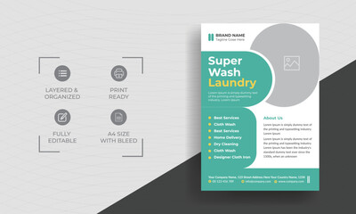 Laundry Service Flyer, Laundry service flyer template. Laundry service poster design ideas. Cleaning service leaflet template