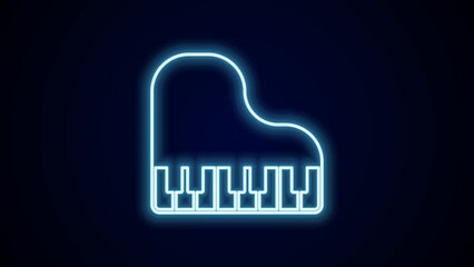 Glowing neon line Grand piano icon isolated on black background. Musical instrument. 4K Video motion graphic animation