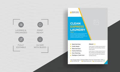 Laundry Service Flyer, Laundry service flyer template. Laundry service poster design ideas. Cleaning service leaflet template