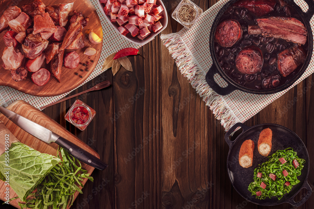 Wall mural ingredients for a typical brazilian meal feijoada - top view