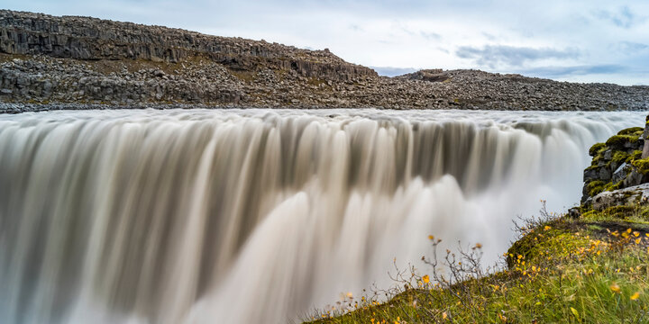 Dettifoss Waterfall, reputed to be the second most powerful waterfall in Europe after the Rhine Falls; Nordurping, Northeastern Region, Iceland