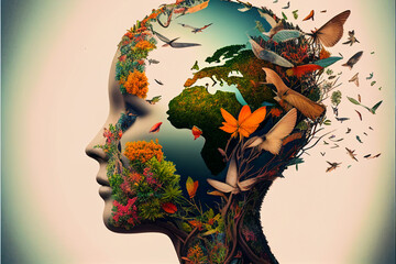 Concept of mental health, ecology, peace. Humanity's connection to nature.