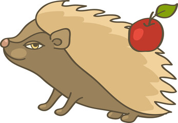 Handdrawn hedgehog with apple on back