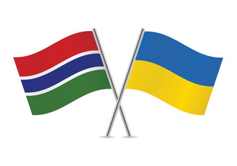 Gambia and Ukraine crossed flags. Gambian and Ukrainian flags on white background. Vector icon set. Vector illustration.