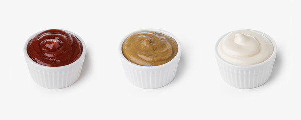 A set of sauces on a white background