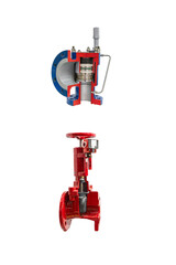 longitudinal and cross sections of small-sized gas valves isolated on white background