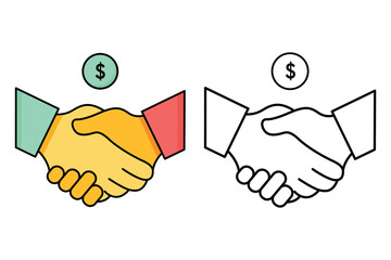 Business hand meeting vector flat and line icon design