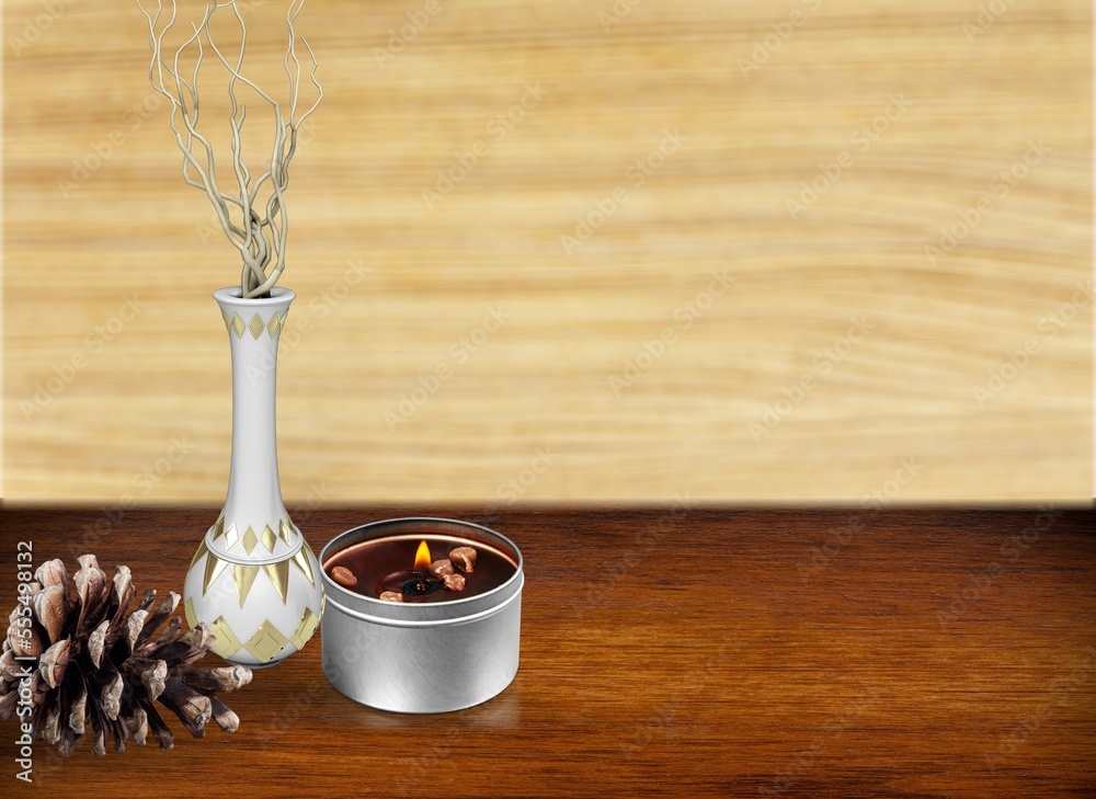 Canvas Prints Burning aromatic candle on the table at home