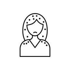 Dandruff icon. Sad girl with dandruff on her hair. Monochrome black and white symbol eps 10
