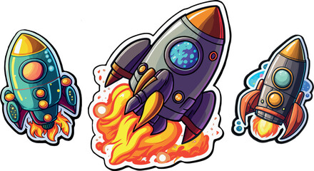 colorful space rockets