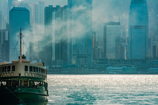 Star Ferry with Hong Kong backdrop; Hong Kong, China