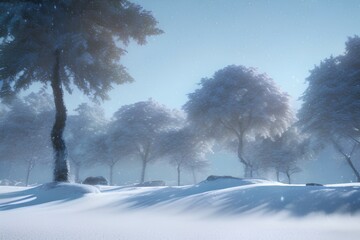 winter landscape with trees and snow - Generative AI