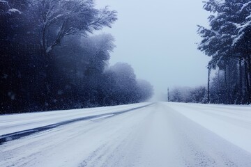 winter road in the forest - Generative AI