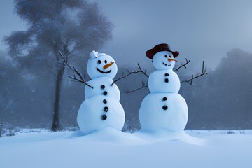 Obraz premium snowman in the snow - Generative AI