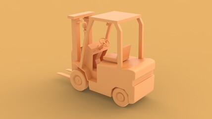 Yellow forklift truck for shipping and delivery transport wheel isolated on solid background perspective isometric back side view camera 3d illustration