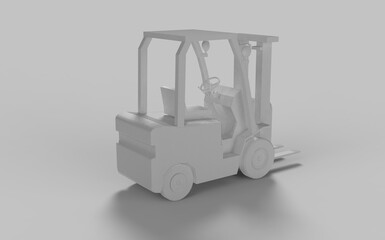 Forklift transporting cargo wheel track loader isolated on grey white solid colour background back isometric view 3d rendering model