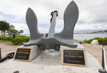 Anchor display on the shore of Pearl Harbour, war memorial; Oahu, Hawaii, United States of America